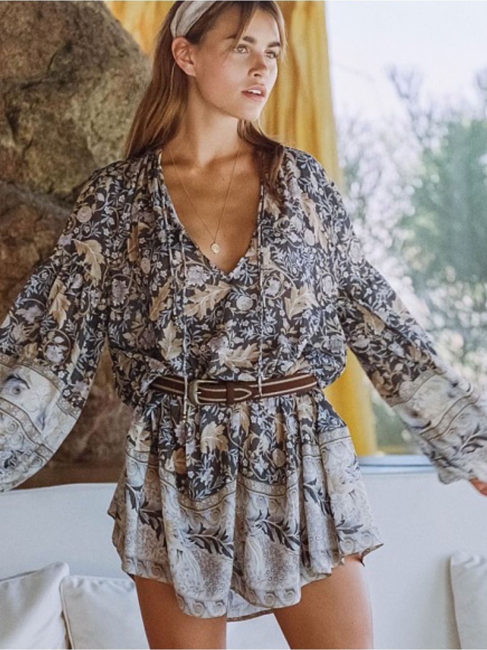 Spell &The Gypsy Oasis Long Sleeve Mini Dress Nightshade